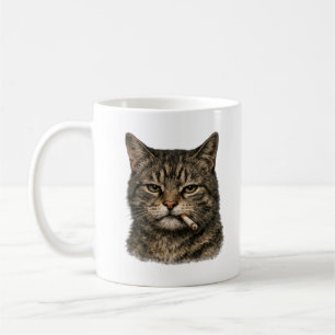 Caneca De Café Gato Legal com Cigarro" Gato Tabby Estilo Vintage 