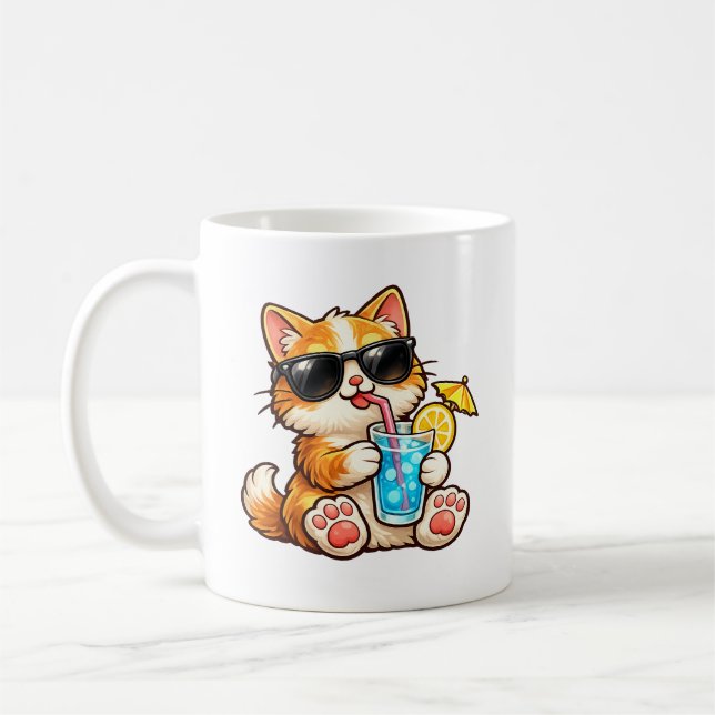 Caneca De Café Gato Legal de Verão (Esquerda)