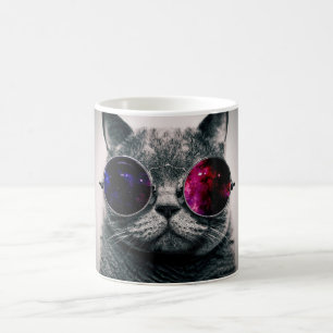 Caneca De Café Gato legal do espaço com Via Láctea dos vidros d