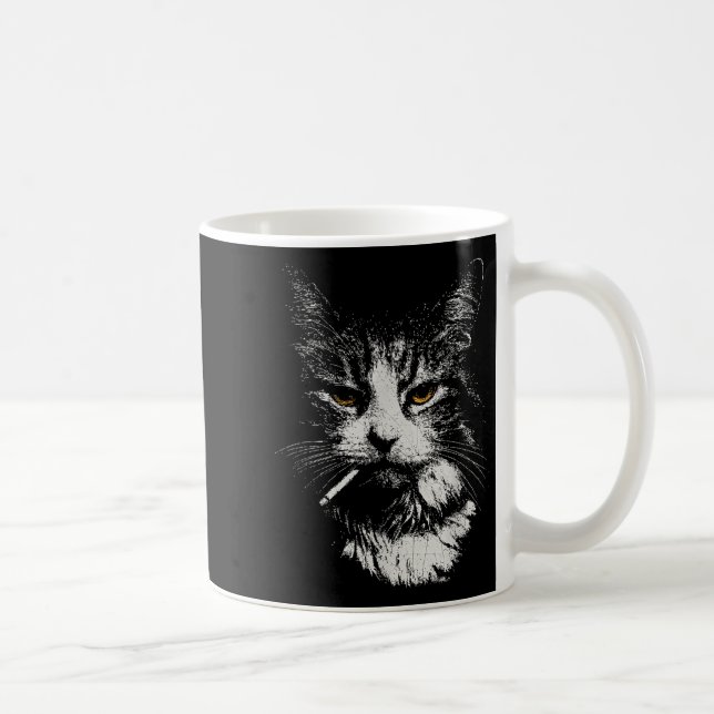 Caneca De Café Gato Legal Engraçado Cigarro Engraçado Cigarro Ga  (Direita)