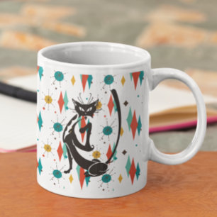 Caneca De Café Gato Legal Preto dos Anos 50 Estilo Mid Century Mo