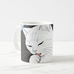 Caneca De Café Gato Limpando a Pata