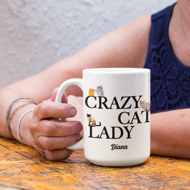 Caneca De Café Gato Louco, Senhora Bela Personalizada (Criador carregado)