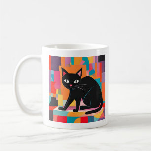 Caneca De Café Gato Lover, Felino Geométrico Colorido