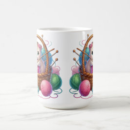 Caneca De Café Gato lúdico num cesto de fios com chá - Artesanato