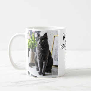 Caneca De Café Gato-mãe rosto de gato personalizado 2 fotos nomes