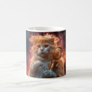 Caneca De Café Gato Mago Com Cajado Mágico Em Meio às Chamas