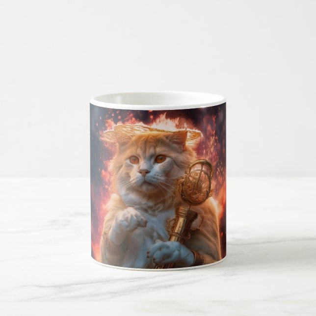 Caneca De Café Gato Mago Com Cajado Mágico Em Meio às Chamas (Centro)