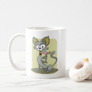 Caneca De Café Gato magro e pássaro rosa