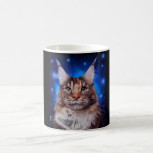 Caneca De Café Gato Main Coon Fundo Azul Estrelas
