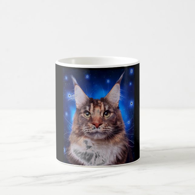 Caneca De Café Gato Main Coon Fundo Azul Estrelas (Centro)