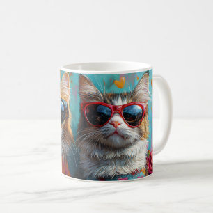 Caneca De Café Gato Maine Coon com Rosas do Coração Dia dos Namor