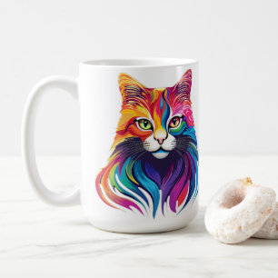 Caneca De Café Gato Maine Coon Retrato Arco-Íris Cores