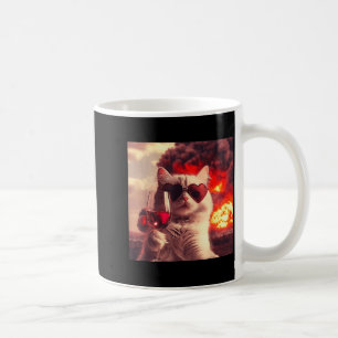Caneca De Café Gato Maluco Segurando Vinho Selfi Com Fogo Óculos