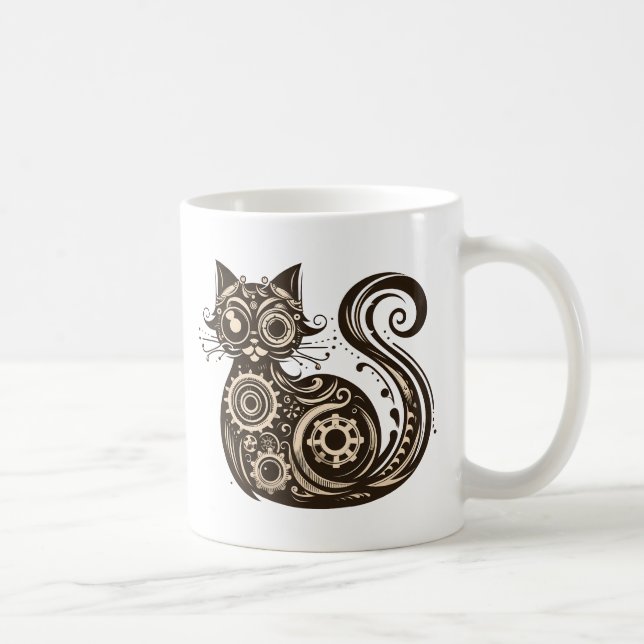 Caneca De Café Gato Mecânico Steampunk (Direita)
