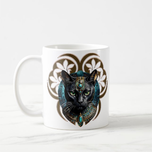 Caneca De Café Gato místico do Egito, preto como a noite, (Esquerda)