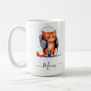Caneca De Café Gato moderno bonito, Gato Mãe Aquarela Laranja