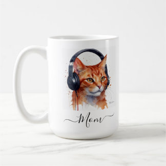 Caneca De Café Gato Moderno Elegante Mãe Vermelha Cor de Água