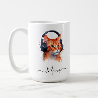 Caneca De Café Gato Moderno Elegante Mãe Vermelha Cor de Água