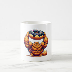 Caneca De Café Gato Musculoso Levantando Donut