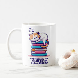 Caneca De Café Gato na Pilha de Livros Cobra de Leitura Personali