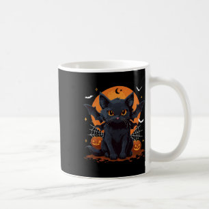 Caneca De Café Gato Negro Bonito Com Asas Morcegos Abóbora Mulher