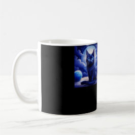 Caneca De Café Gato Negro Colocado Em Frente À Lua E Às Nuvens Br