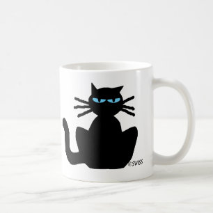 Caneca De Café Gato Negro com Olhos Azuis Sentados