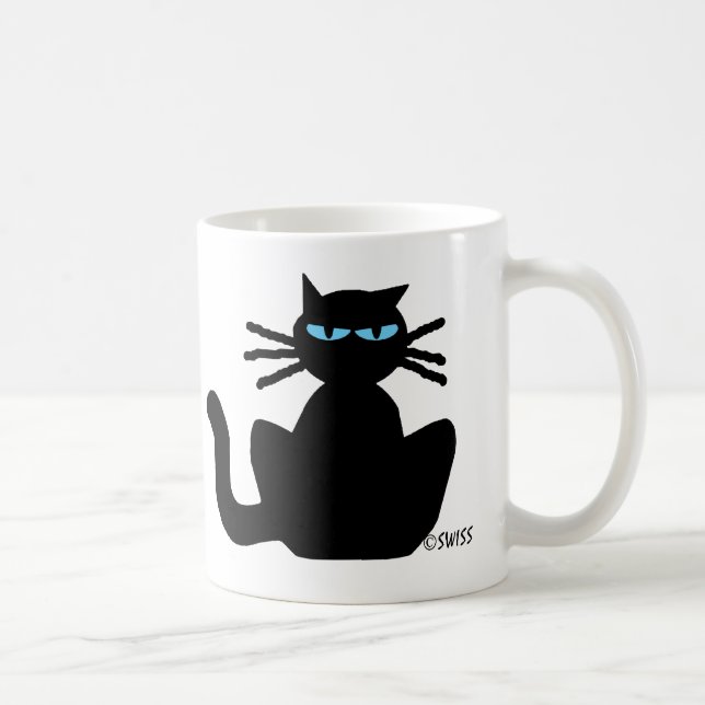 Caneca De Café Gato Negro com Olhos Azuis Sentados (Direita)