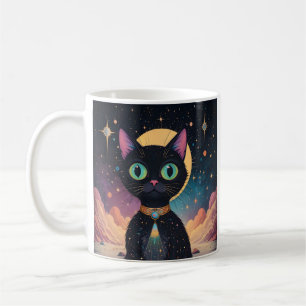 Caneca De Café Gato Negro Cósmico de Futuro Atômico à Lua