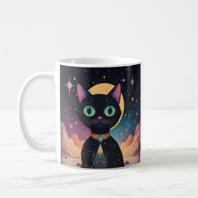 Caneca De Café Gato Negro Cósmico de Futuro Atômico à Lua (Esquerda)