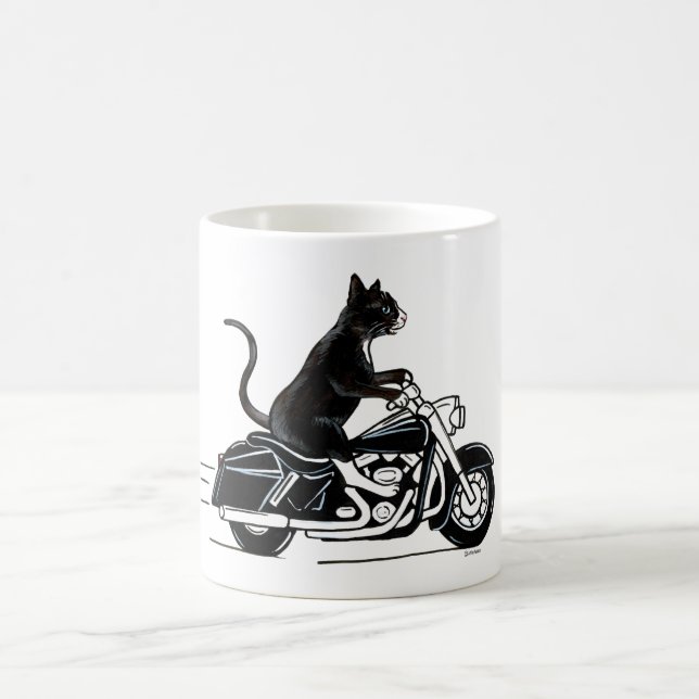 Caneca De Café Gato Negro Dirigindo Uma Moto (Centro)