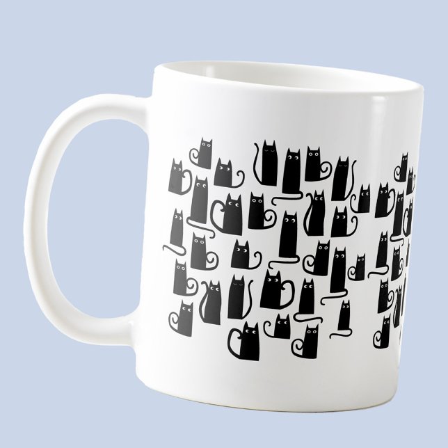Caneca De Café Gato Negro Divertido (Black cat fun quirky pattern coffee mug)