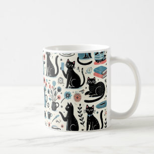 Caneca De Café Gato Negro e Flor