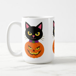 Caneca De Café Gato Negro e Jack-O'-Lanterna no Halloween Spooky