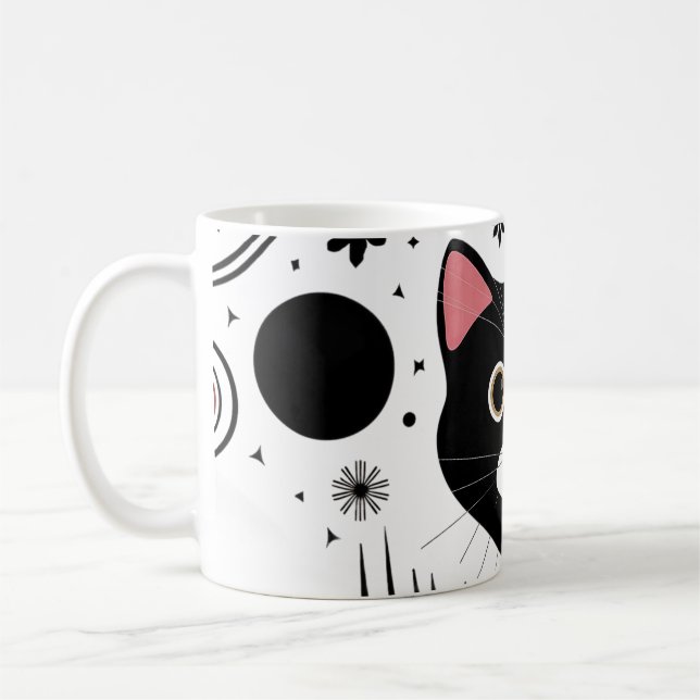 Caneca De Café Gato Negro Engraçado abstrato (Esquerda)