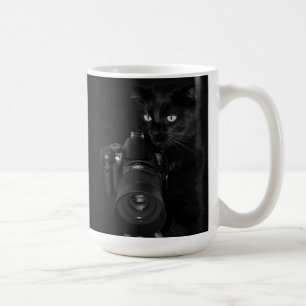 Caneca De Café Gato Negro engraçado com a câmera