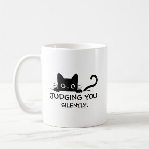 Caneca De Café Gato Negro Engraçado - Julgando Você Silenciosamen