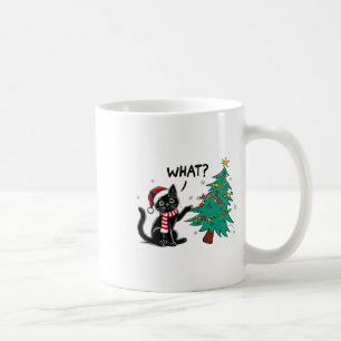 Caneca De Café Gato Negro Engraçado Puxando Árvore De Natal Sobre