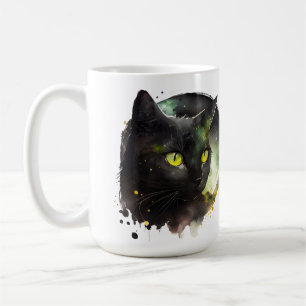 Caneca De Café Gato Negro Místico Cores de Água - Arte Noturno En