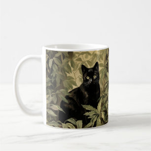 Caneca De Café Gato Negro na Floresta Lush