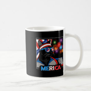 Caneca De Café Gato Negro Patriótico do Fireworks