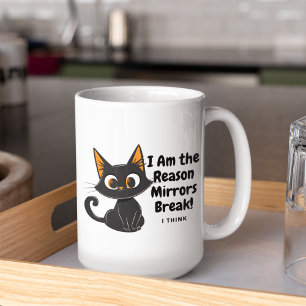 Caneca De Café Gato Negro, sou o motivo dos espelhos quebrarem