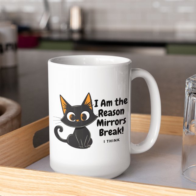 Caneca De Café Gato Negro, sou o motivo dos espelhos quebrarem (Criador carregado)
