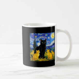 Caneca De Café Gato Noite Estrelada Artístico Gato Preto & Gatinh