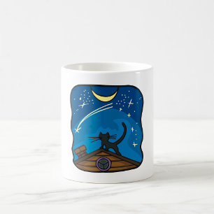 Caneca De Café Gato Noturno No Telhado