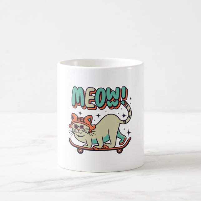 Caneca De Café Gato Patinando Meow (Centro)