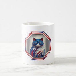 Caneca De Café Gato Patriótico Vermelho Branco & Azul na Moldura