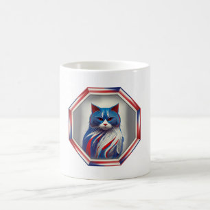 Caneca De Café Gato Patriótico Vermelho Branco & Azul na Moldura