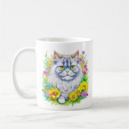 Caneca De Café Gato Persa Branco em Flores